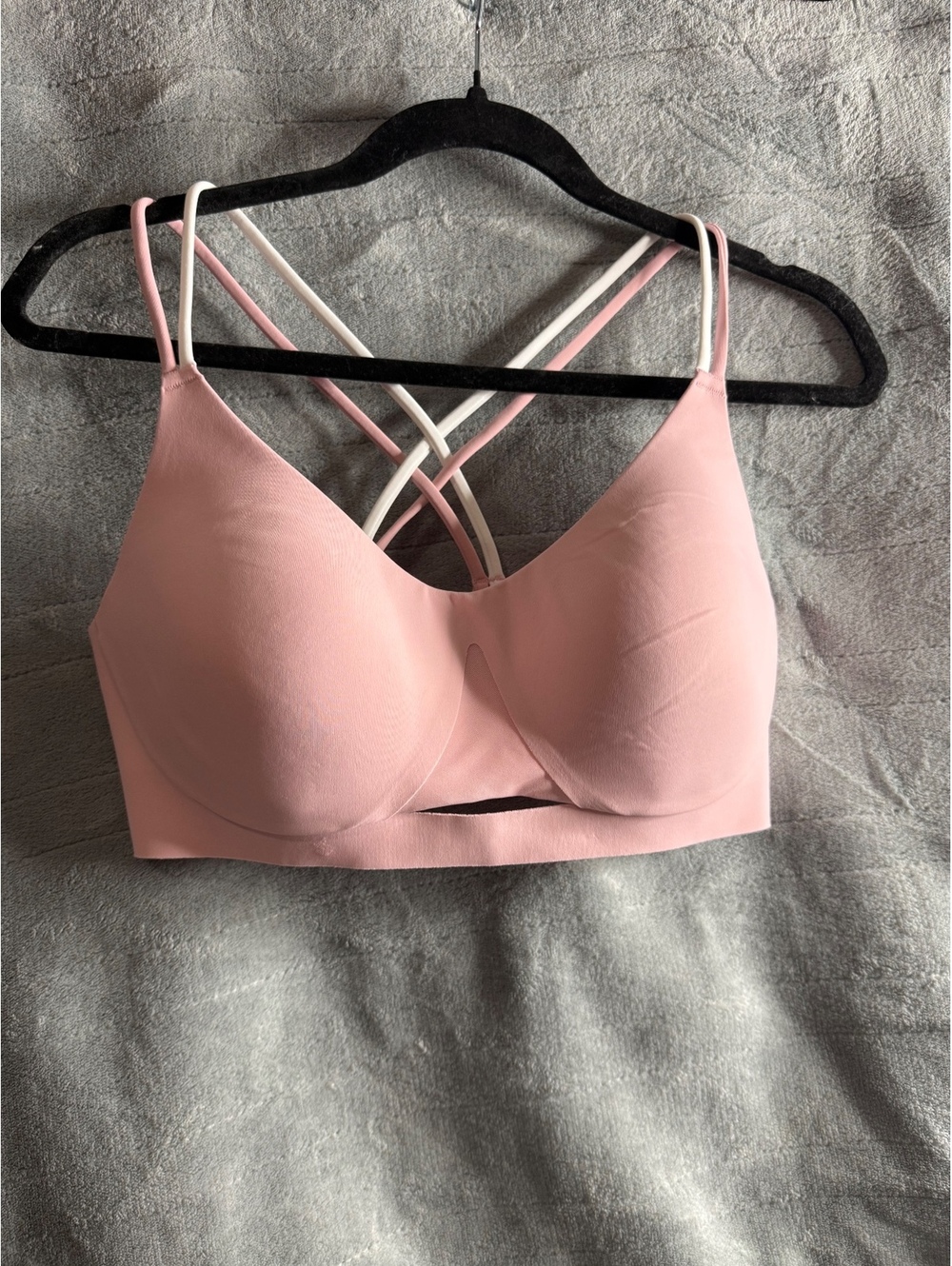 Victoria’s Secret VSX Strappy Sports Bra L Pink White Cross Back Cutout NWOT